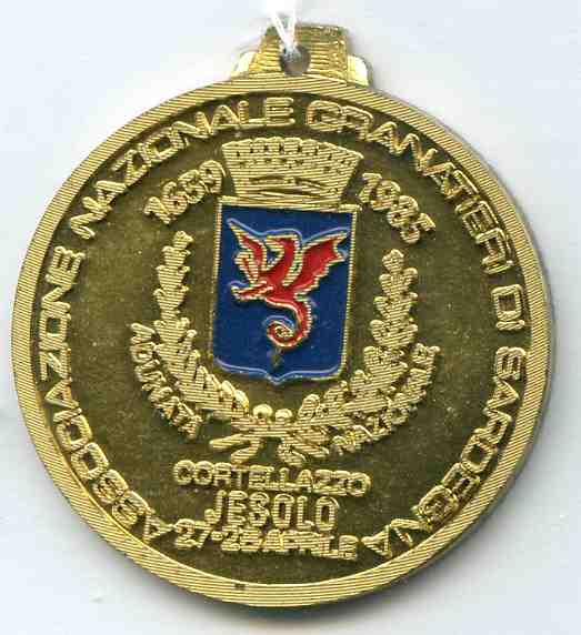  Medaglia (retro) del ventiduesimo raduno dei Granatieri di Sardegna 27 - 28 apr. 1985 - Cortellazzo 