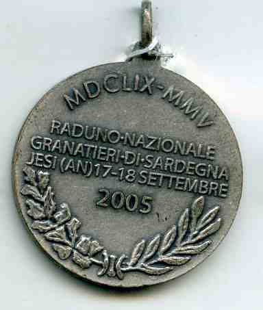  Medaglia (retro) del ventinovesimo raduno dei Granatieri di Sardegna 17-18 set. 2005 - Jesi 